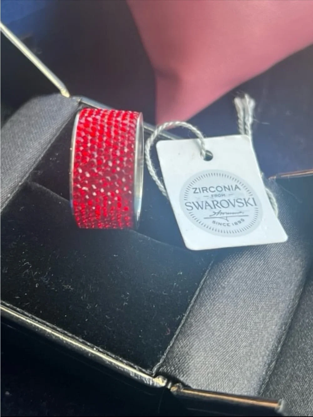 Red Swarovski elements size 9 stainless steel band with rhodium finish #522